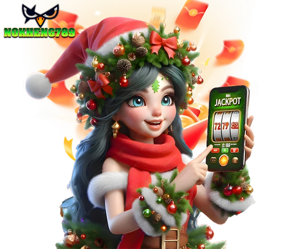 NOKHENG789 ฮีโร่สล็อตสาวถือสล็อตแมชชีน ธีมคริสต์มาส แตกง่าย โบนัสเยอะ